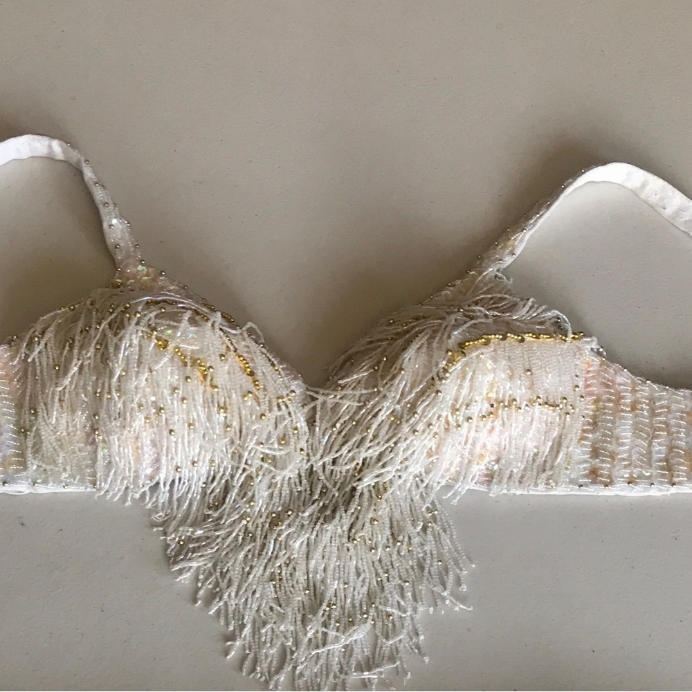 White and gold beaded Belly Dance Bedlah